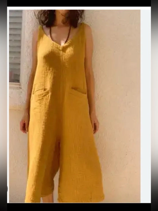 Myrah Penaloza Pants - Myrah Penaloza Golden Chain Romper/Jumpsuit 100% Linen One Size